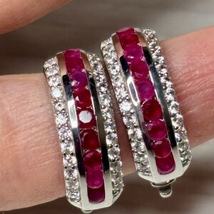 Elegant Sterling Silver and Ruby Gemstone Hoop Earrings